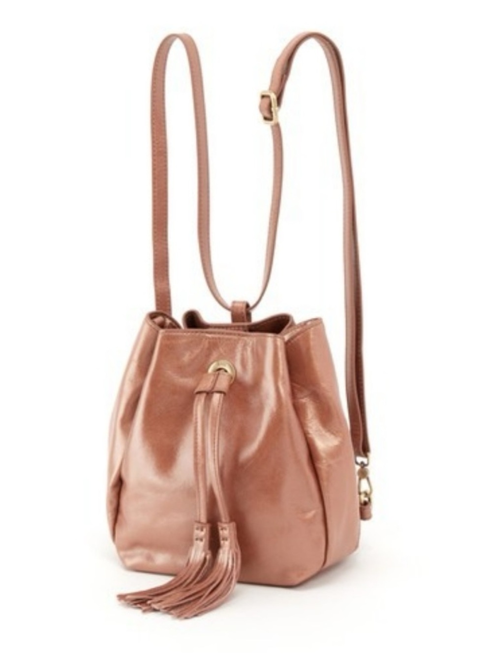 HOBO Puck Convertible Bronze Leather Drawstring Bucket Backpack